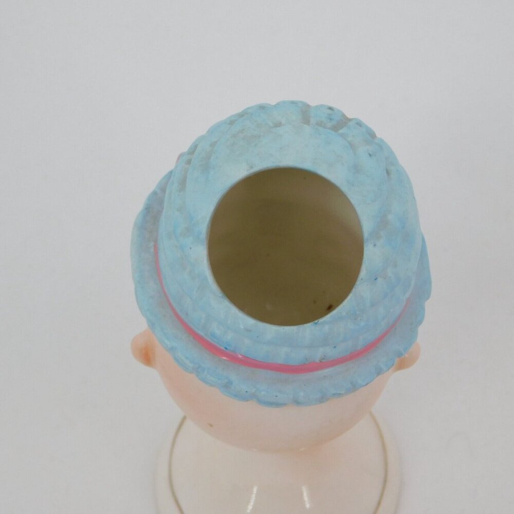 Head Vase Girl Blue Knitted Hat Vintage Japan Ceramic Small Rare 4.5" High FLAW - Picture 5 of 7